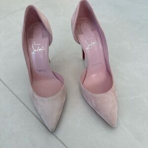 Christian Louboutin Pale Pink Suede Pointed-Toe Pumps